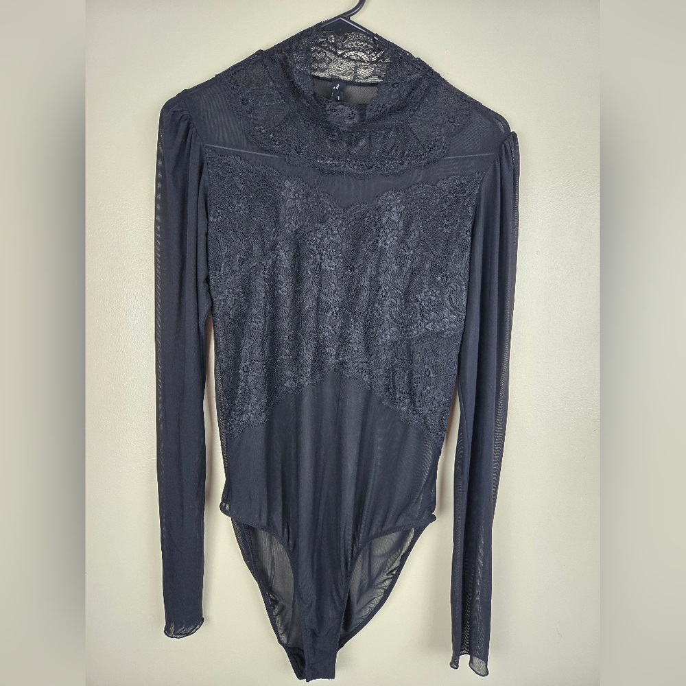 Urban Outfitters Black Lace Long Sleeve Bodysuit
